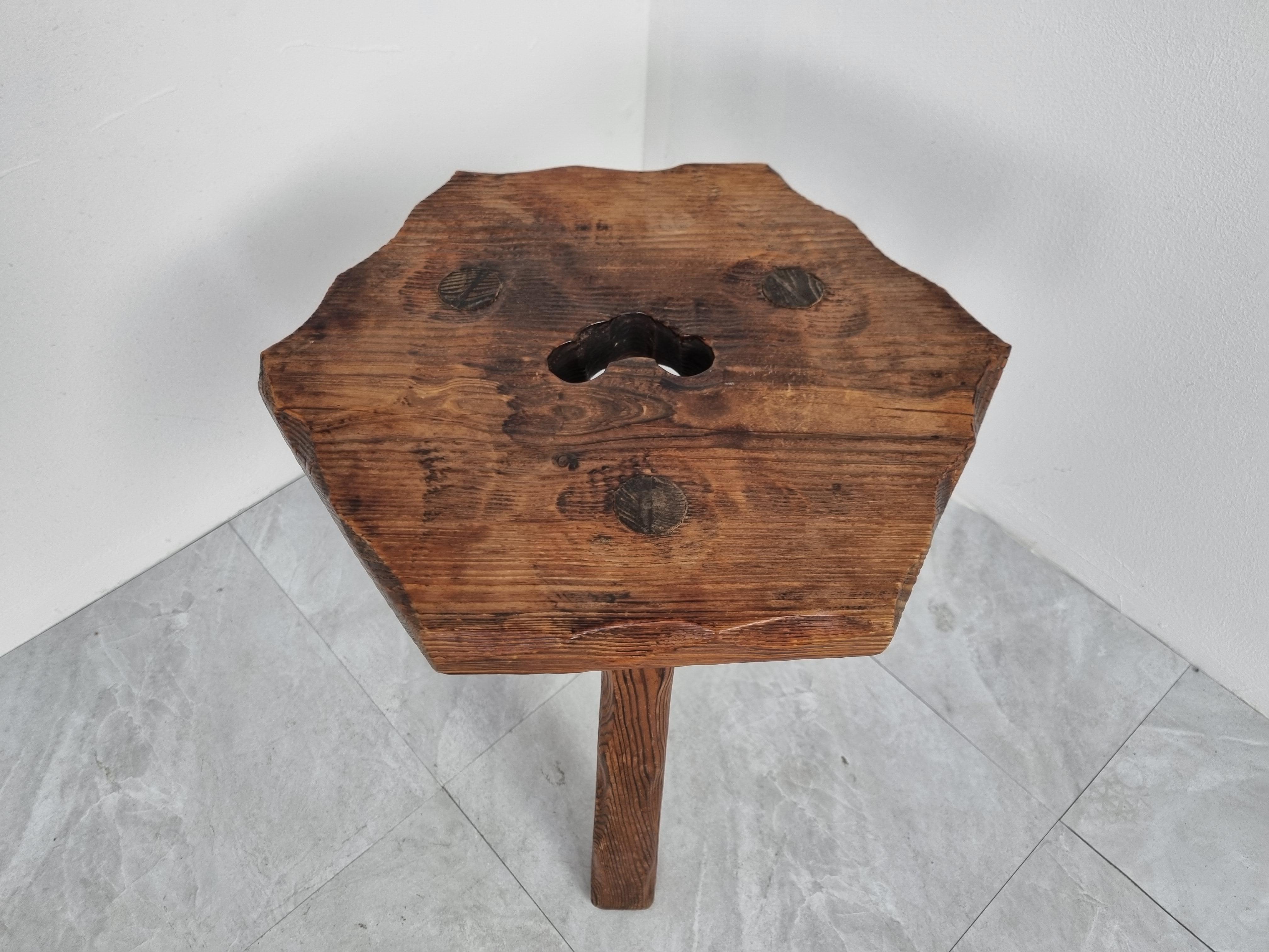 Brutalist Primitive Wooden Stool, 1950s