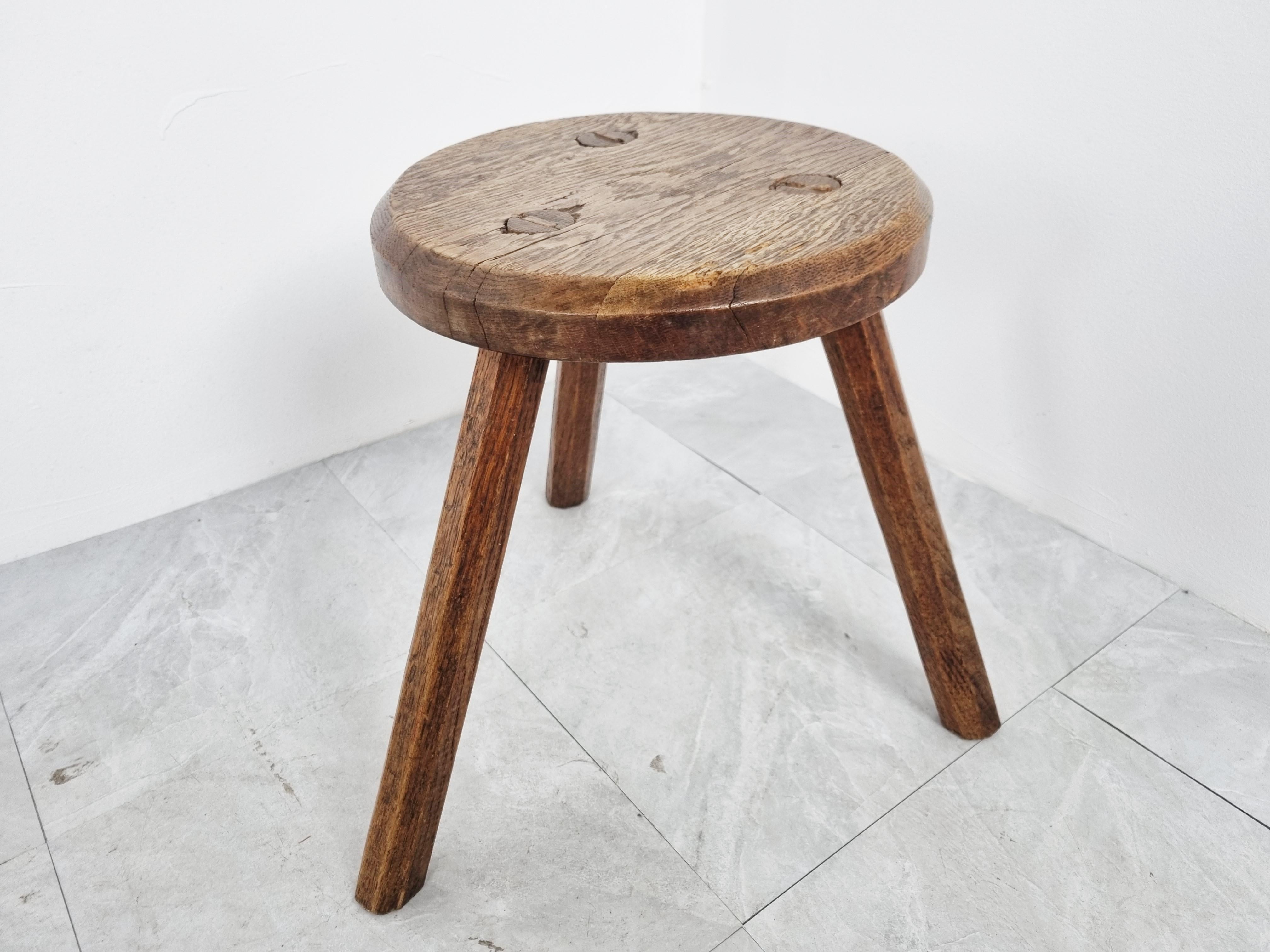 Brutalist Primitive Wooden Stool, 1950s