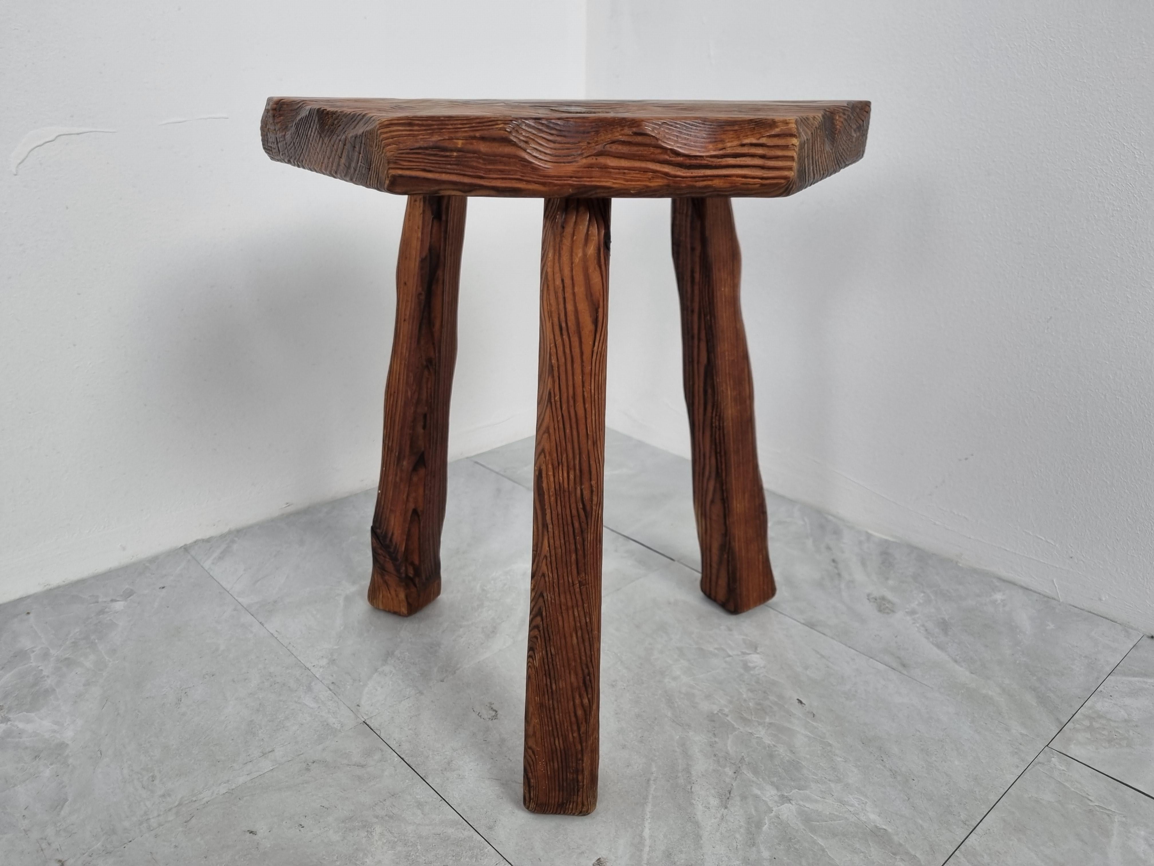 French Primitive Wooden Stool, 1950s