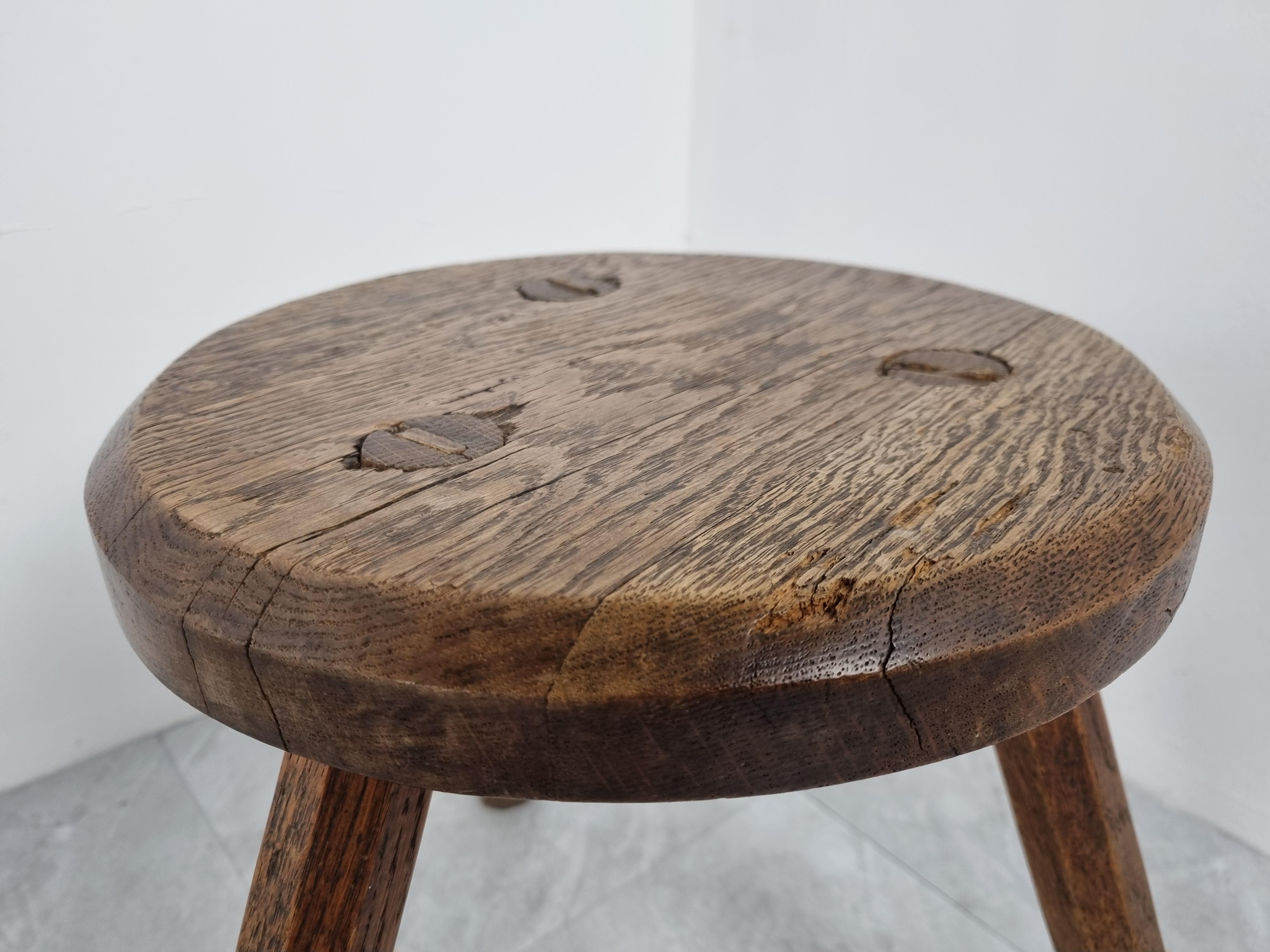 French Primitive Wooden Stool, 1950s