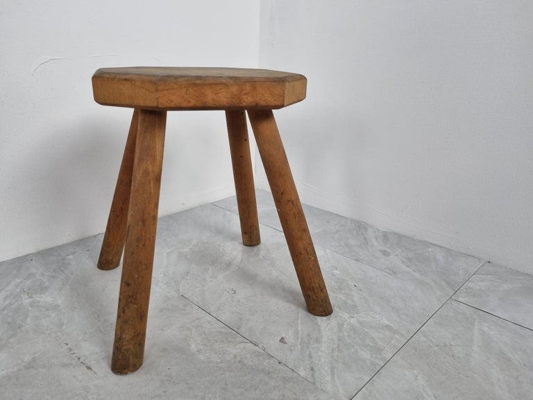 Mid-20th Century Primitive Wooden Stool, 1950s For Sale