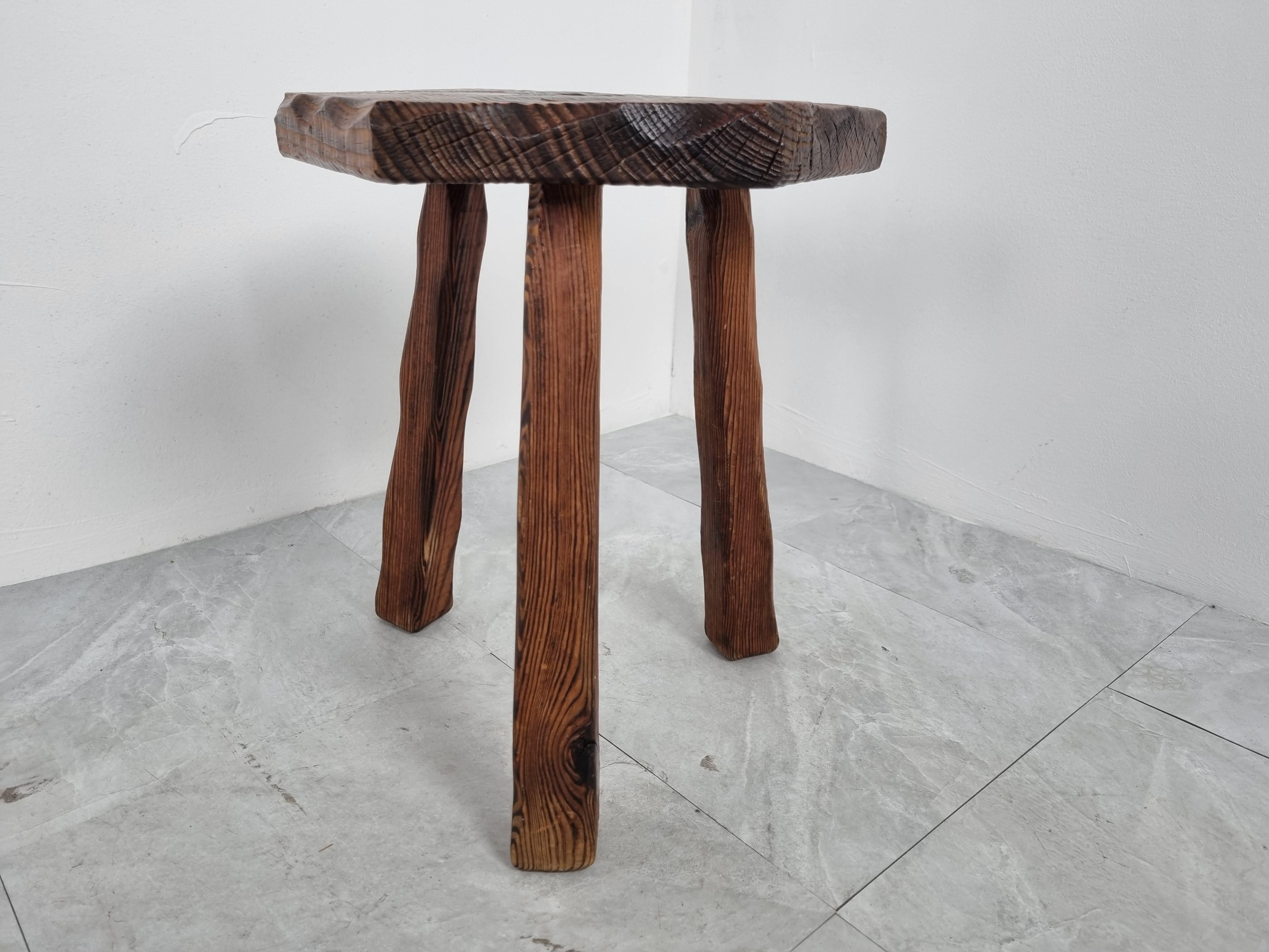 Mid-20th Century Primitive Wooden Stool, 1950s