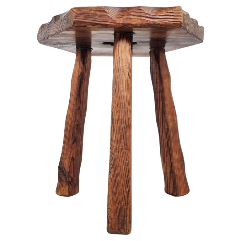 Primitive Wooden Stool, 1950s For Sale