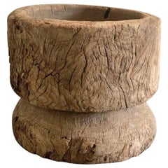 Primitive Wooden Stump Bowl with Brown Patina