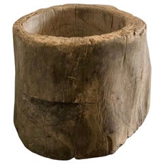 Primitive Wooden Stump Bowl with Brown Patina