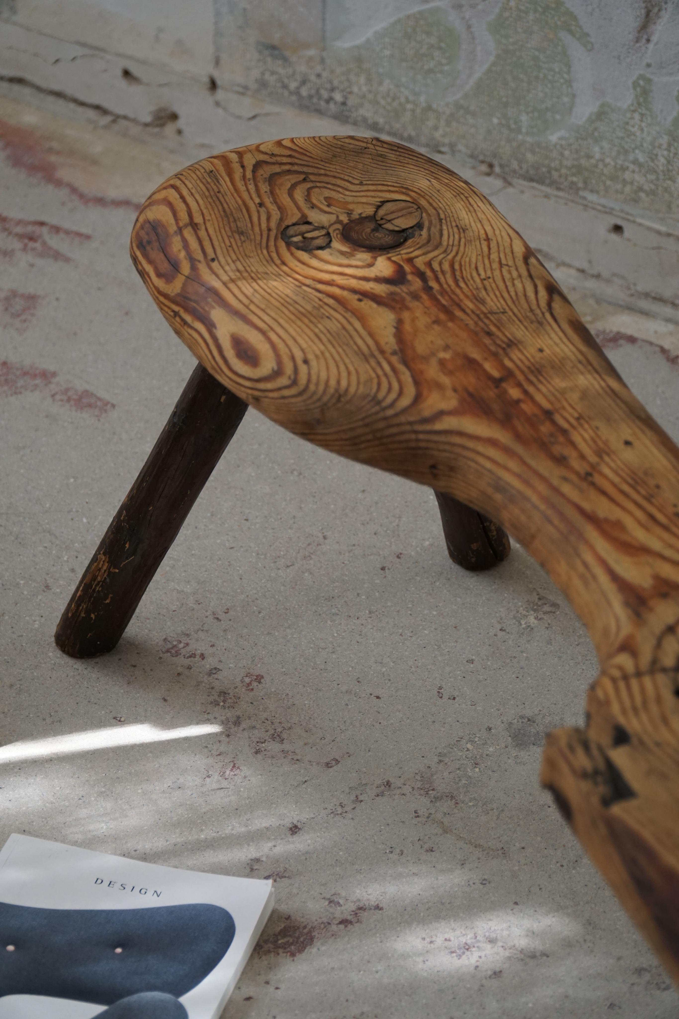 Hand-Crafted Primitive Wooden Wabi Sabi Bench in Solid Pine, Swedish Carpenter, 1800s For Sale