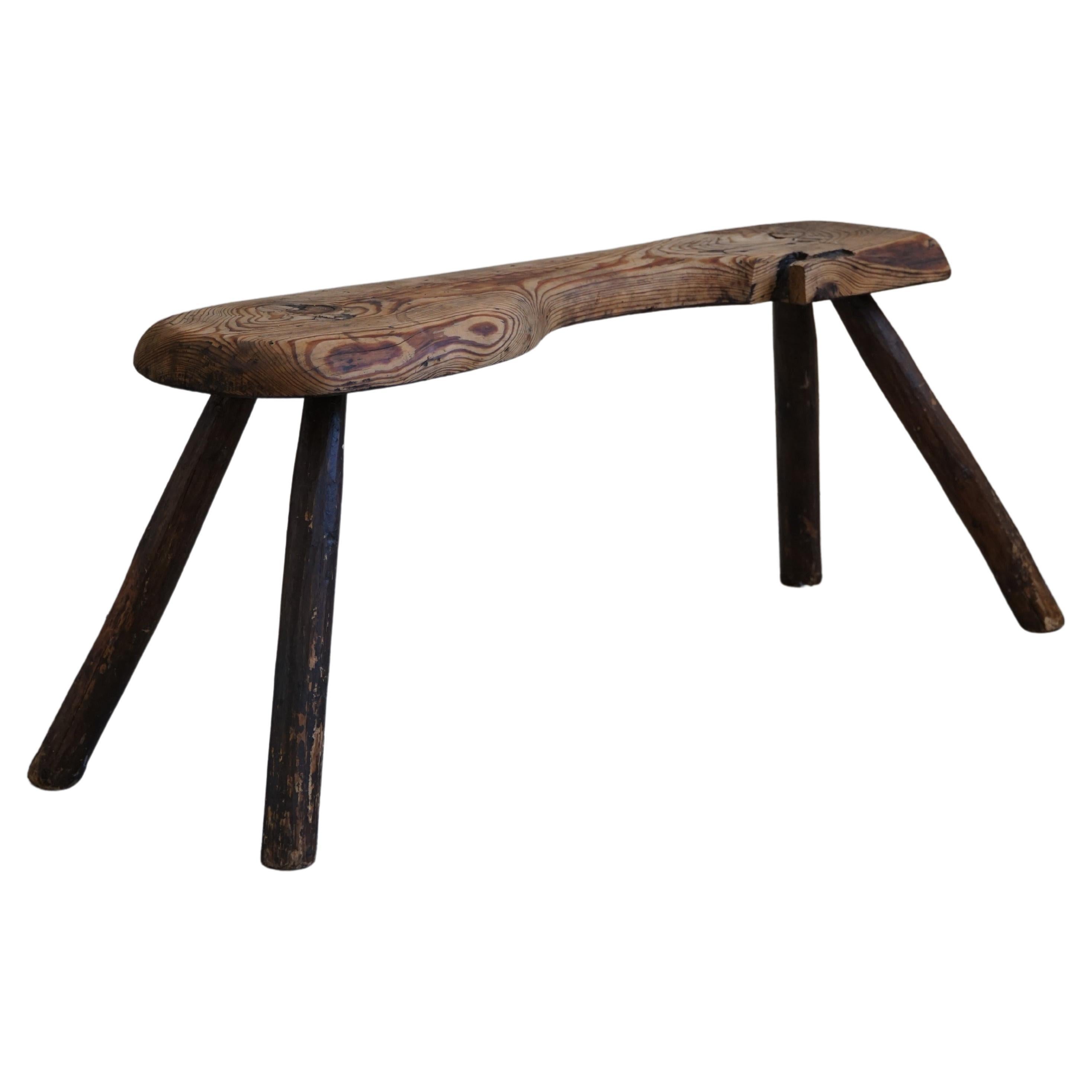 Primitive Wooden Wabi Sabi Bench in Solid Pine, Swedish Carpenter, 1800s For Sale