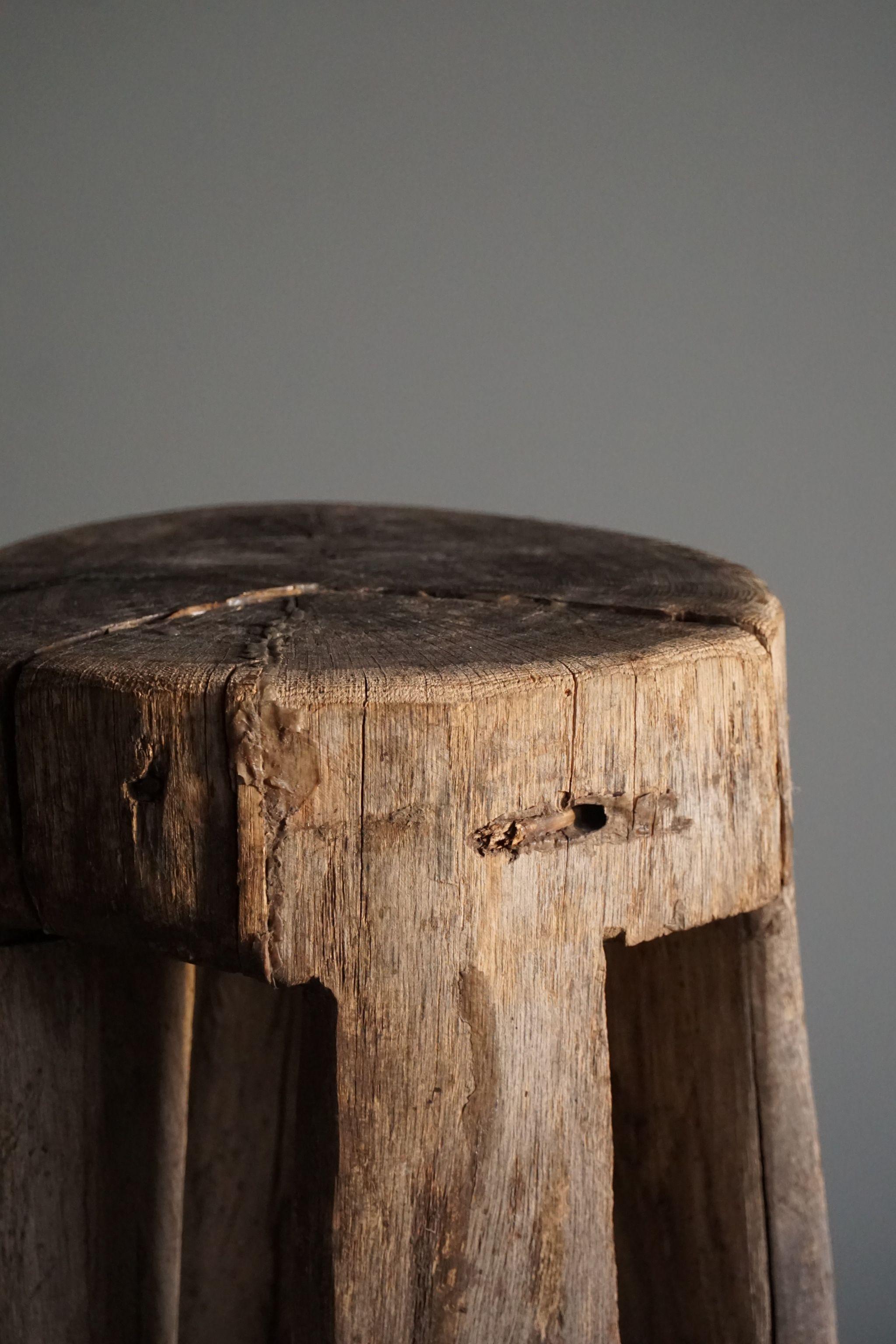 Primitive Wooden Wabi Sabi Stool, Handcrafted by a Swedish Cabinetmaker, 1800s 5