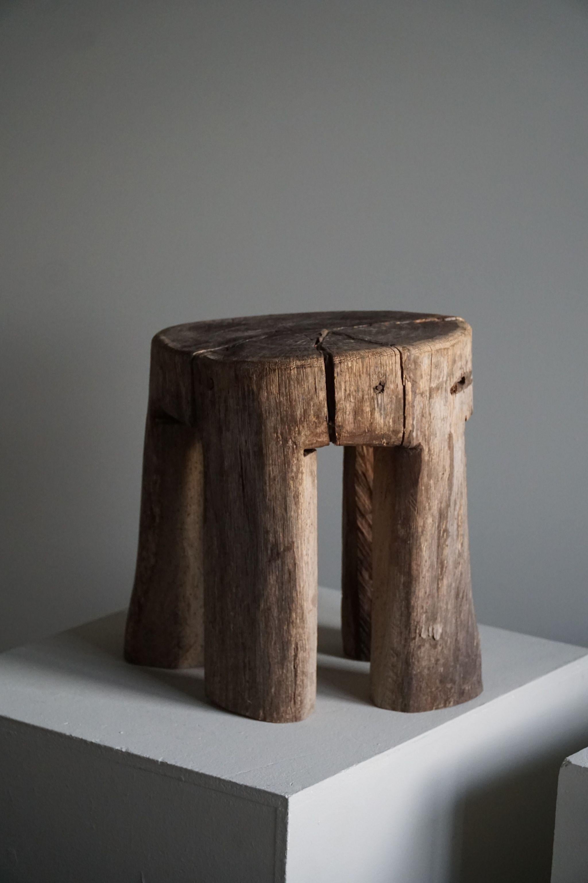 Primitive Wooden Wabi Sabi Stool, Handcrafted by a Swedish Cabinetmaker, 1800s 6