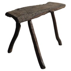 Antique Primitive Wooden Wabi Sabi Stool, Spain, 1800s