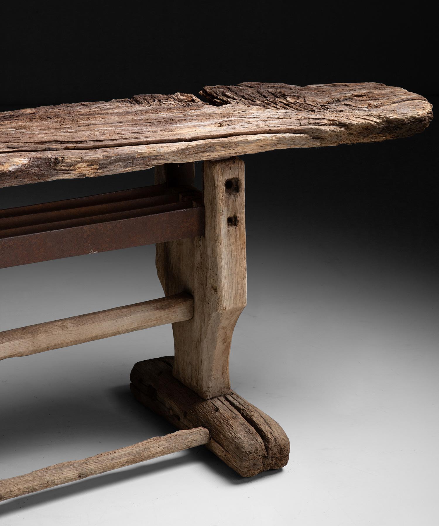 Primitive Work Table / Console, France , circa 1900 1