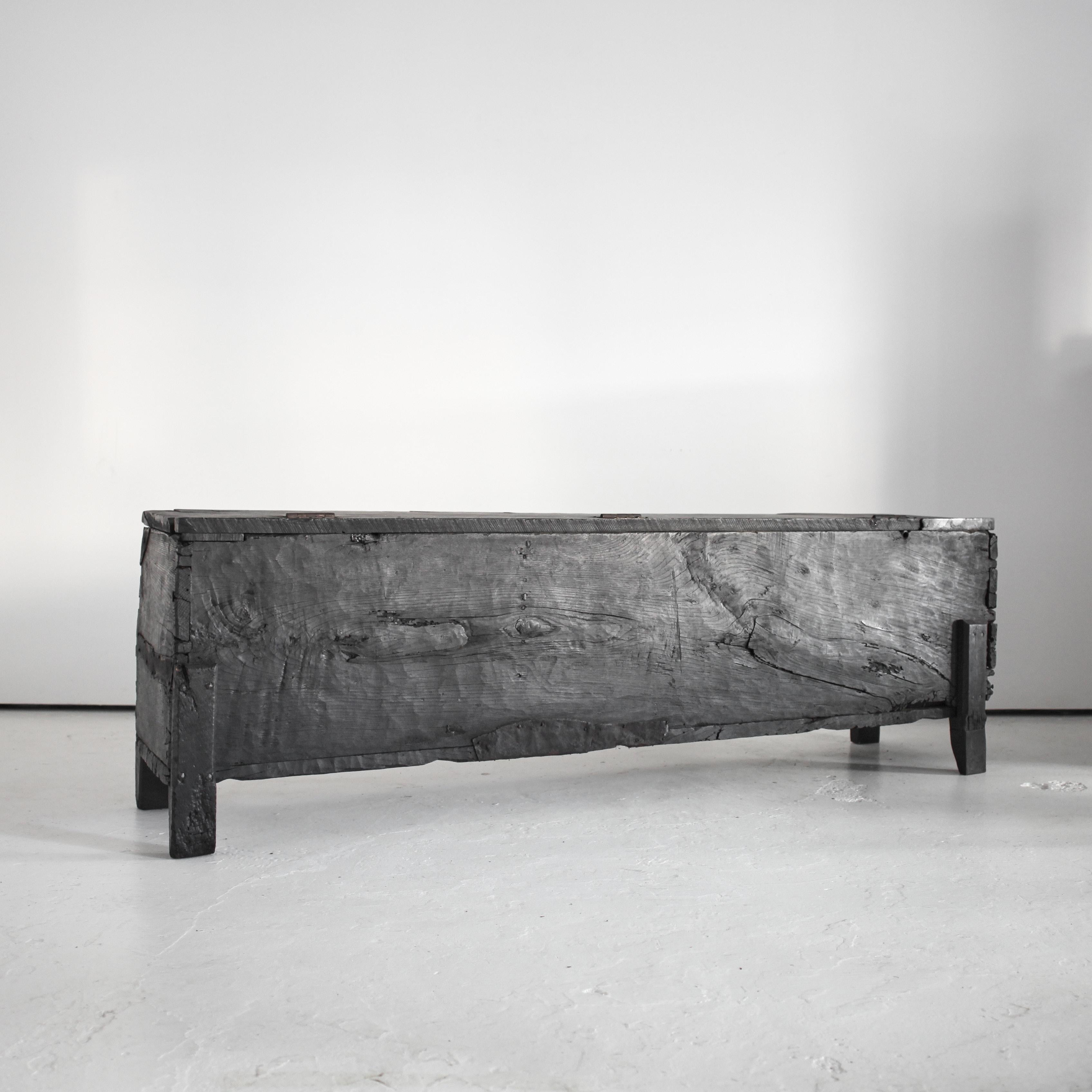 Primitive XXL Early 19Th C. Charred Chestnut Coffer/Console For Sale 8