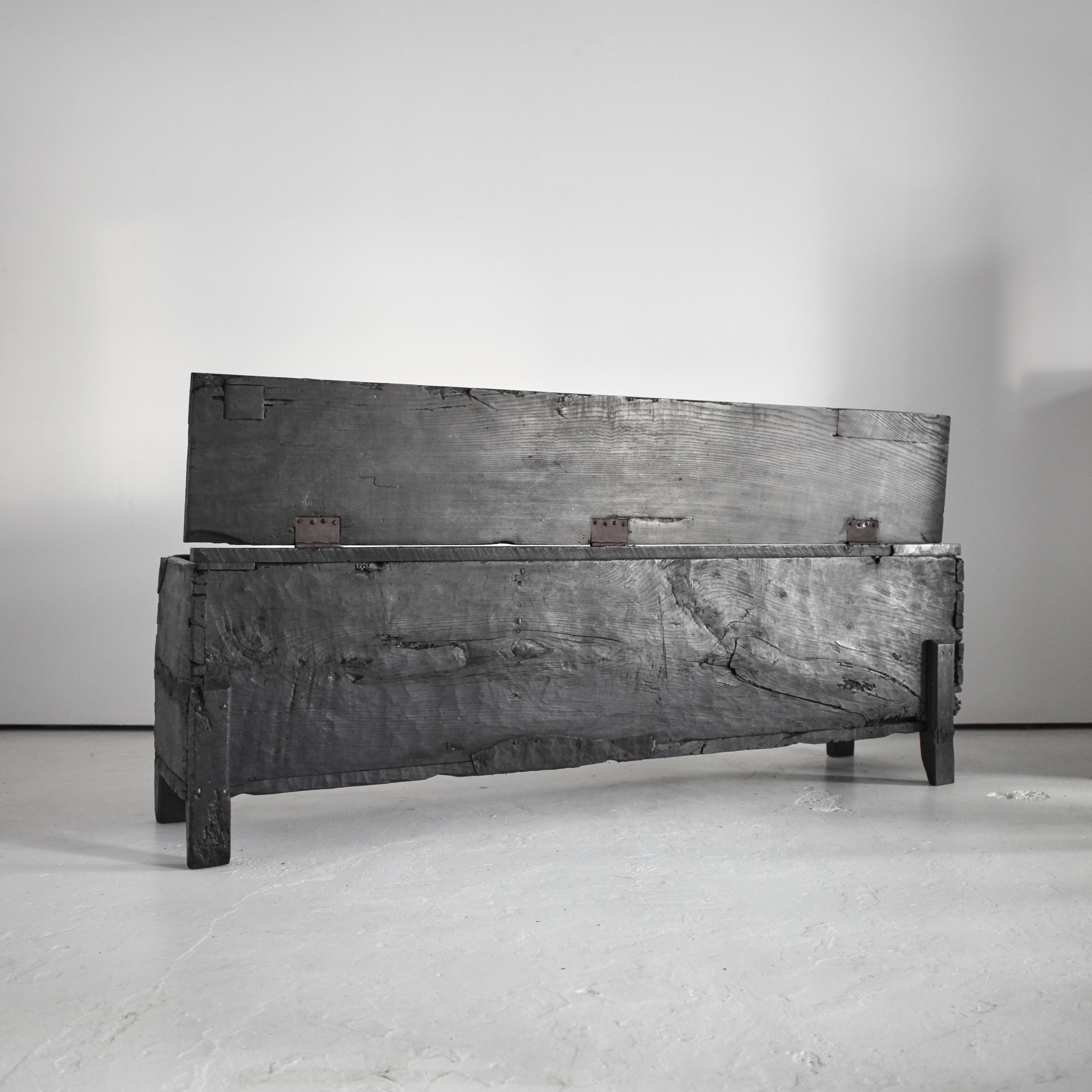 Primitive XXL Early 19Th C. Charred Chestnut Coffer/Console For Sale 9
