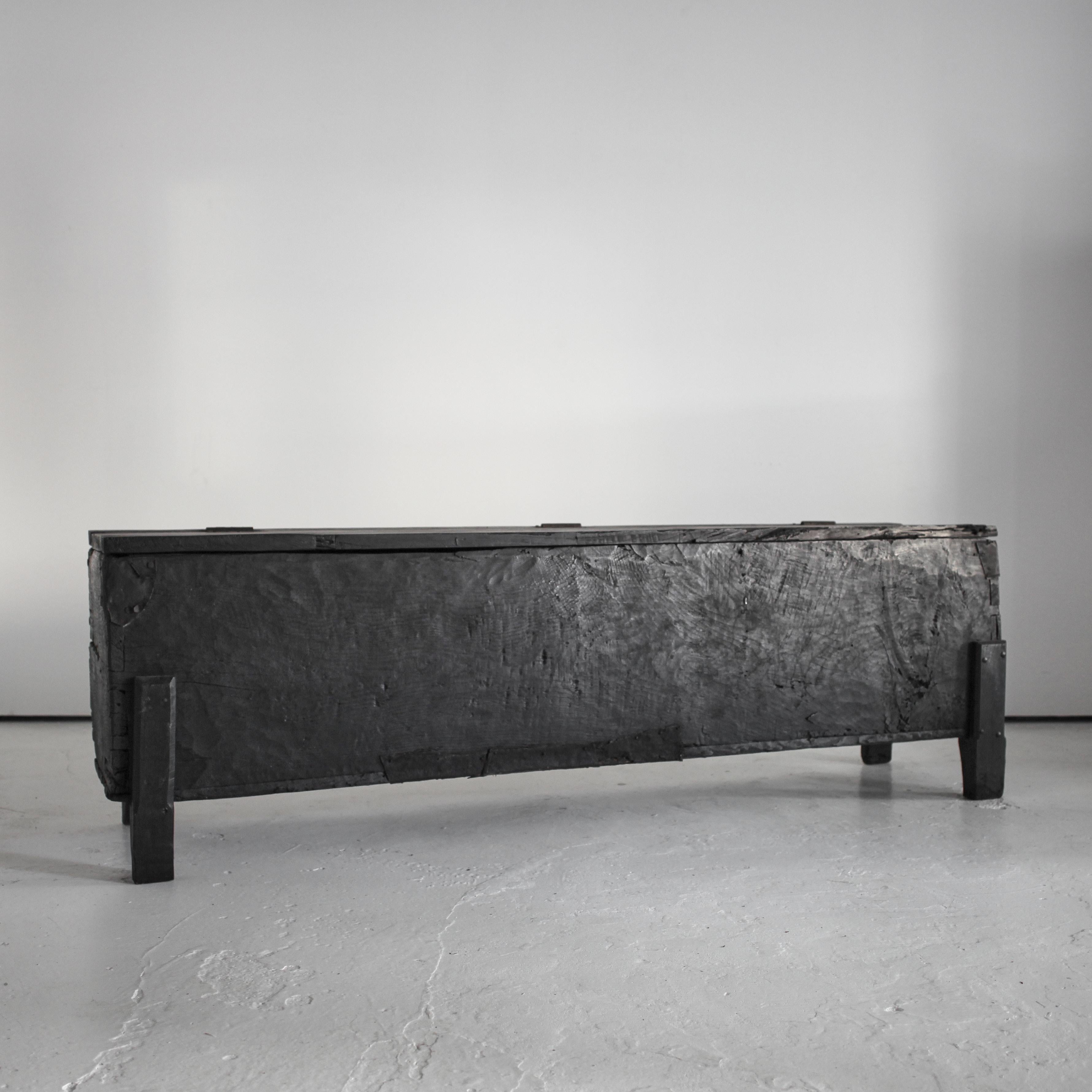 Primitive XXL Early 19Th C. Charred Chestnut Coffer/Console For Sale 1