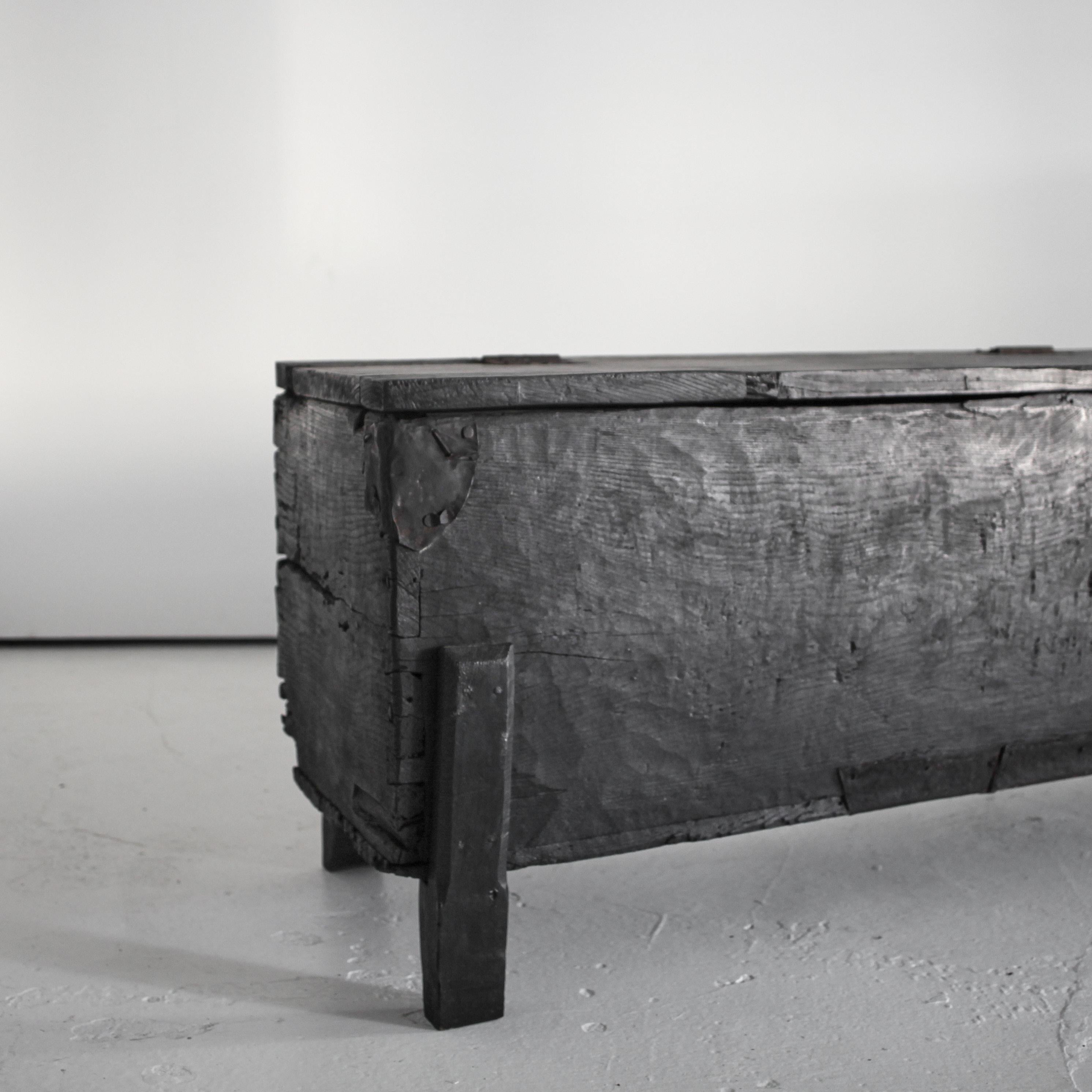 Primitive XXL Early 19Th C. Charred Chestnut Coffer/Console For Sale 3
