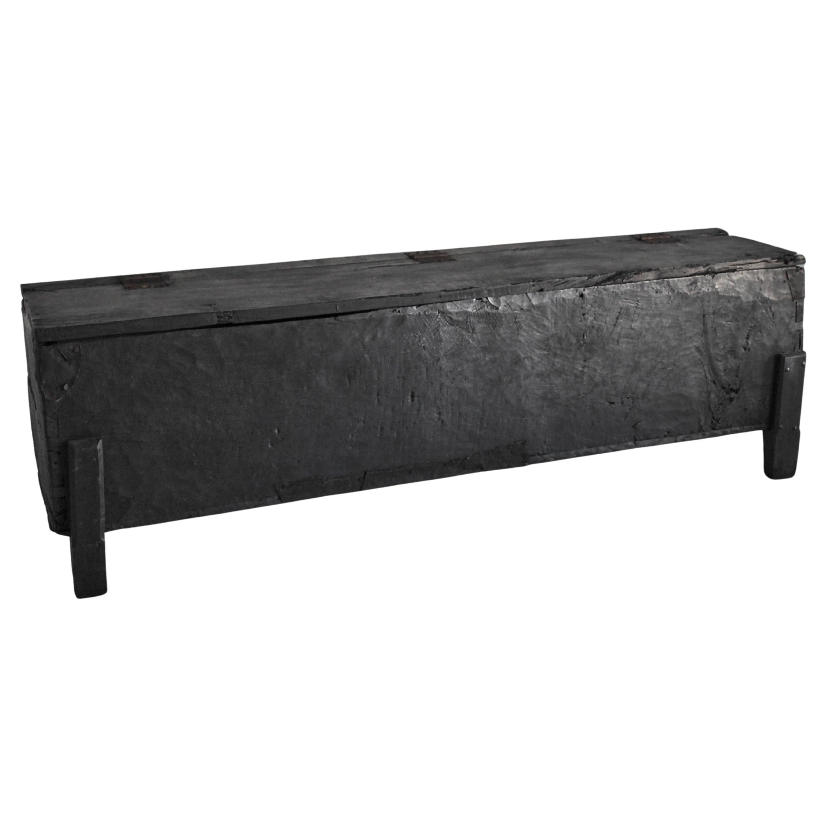 Primitive XXL Early 19Th C. Charred Chestnut Coffer/Console For Sale