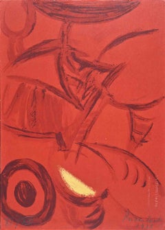 Composizione astratta in rosso - Litografia di Primo Conti - 1973