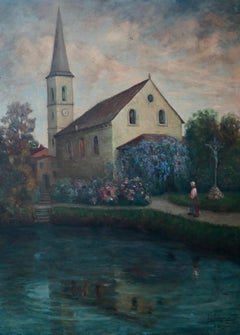 Vintage Primo Dolzan, Landscape with parish church