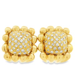 Primoro Italian 18K Yellow Gold Pavé Diamond Dome Earrings, Circa 1980