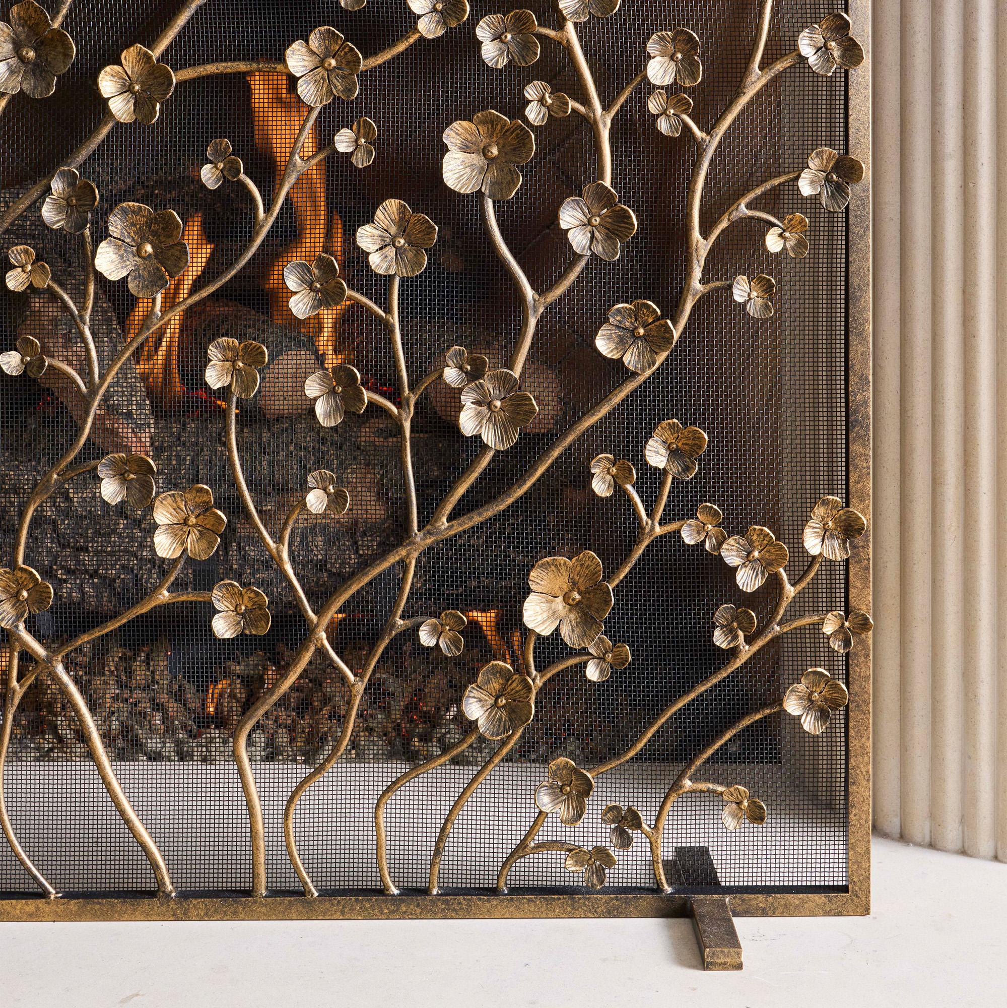 Primrose Garden Fireplace Screen in Aged Gold For Sale 9