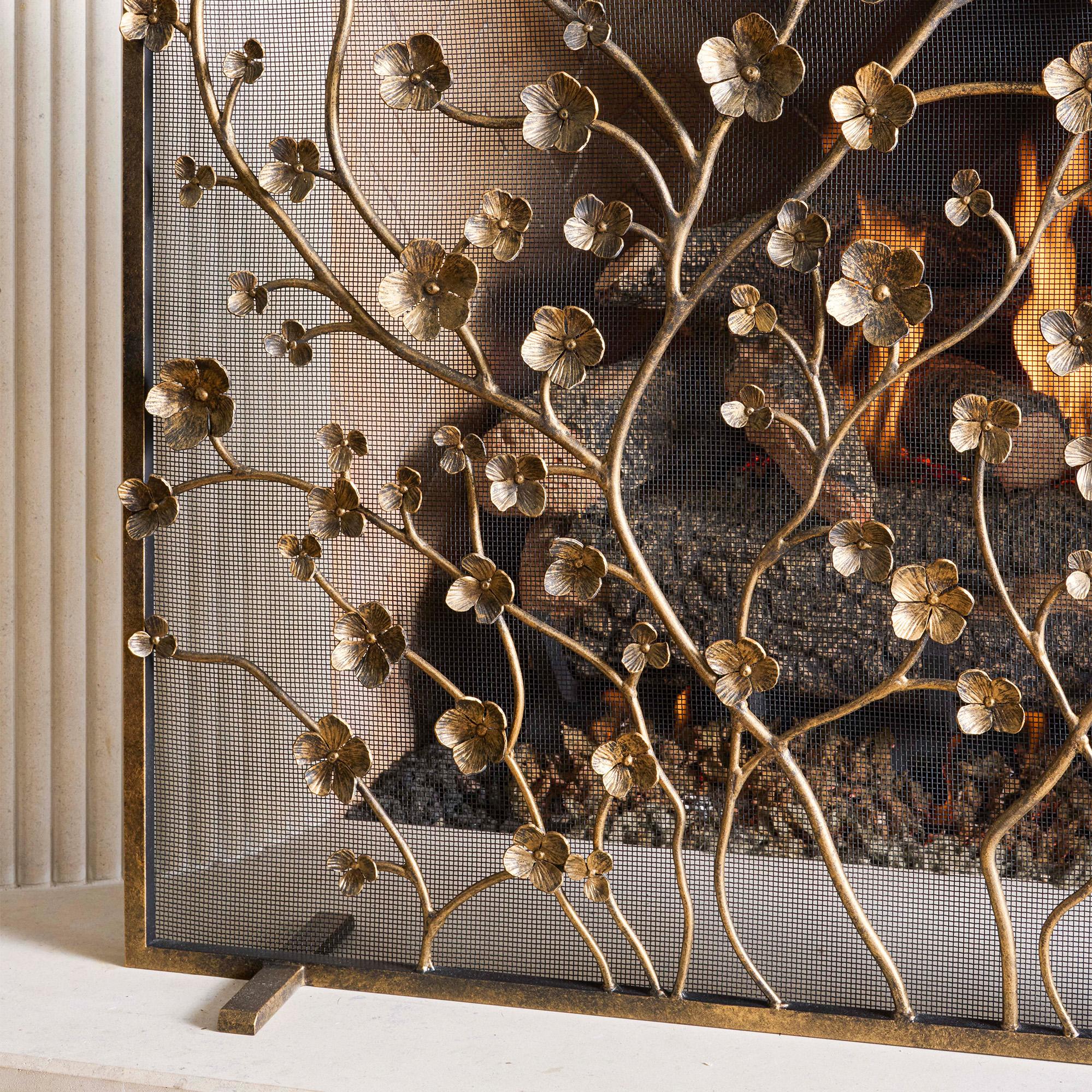 Primrose Garden Fireplace Screen in Aged Gold For Sale 10