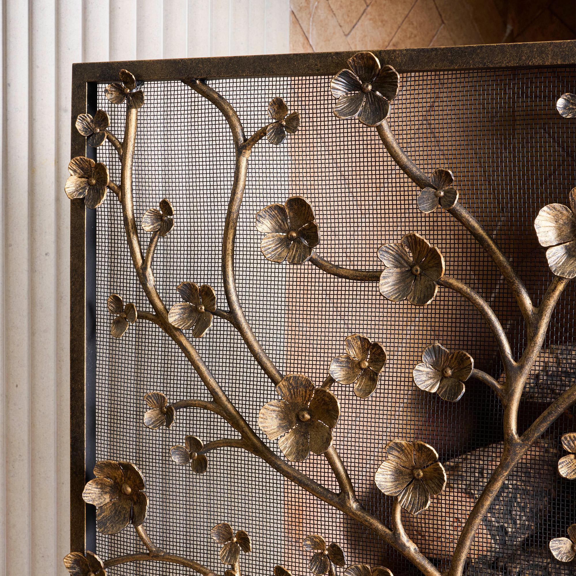 Primrose Garden Fireplace Screen in Aged Gold For Sale 11