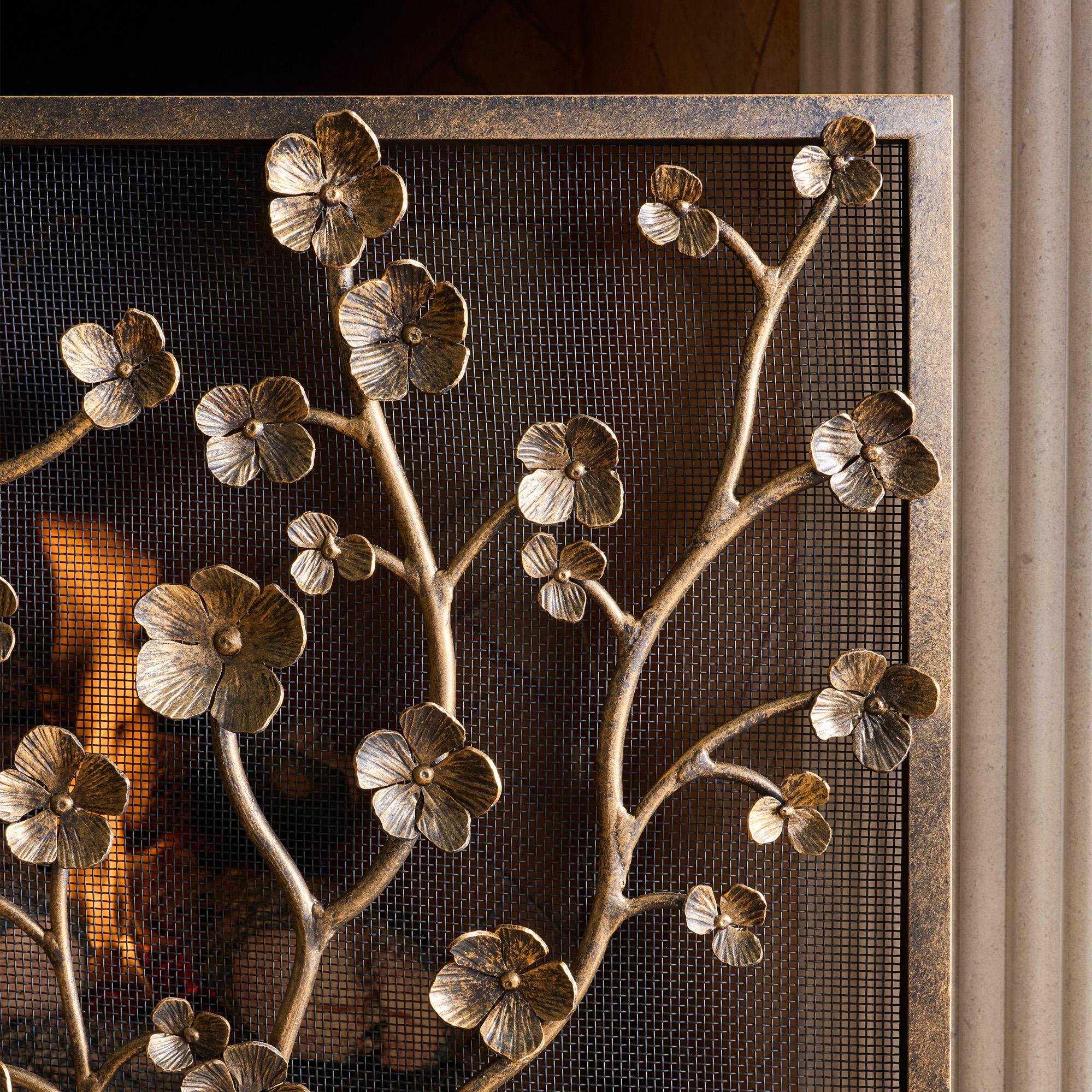 Primrose Garden Fireplace Screen in Aged Gold For Sale 12