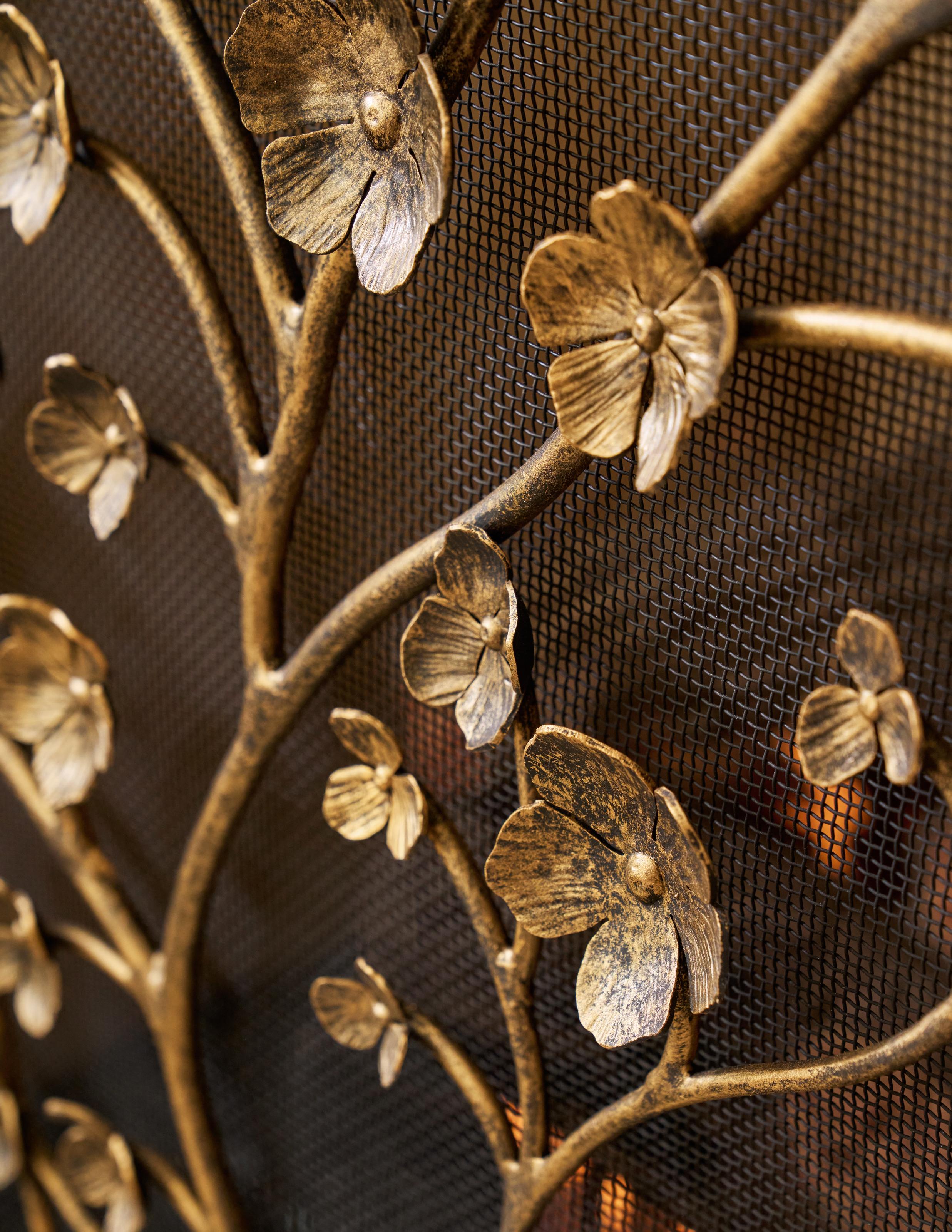 Welded Primrose Garden Fireplace Screen in Aged Gold For Sale