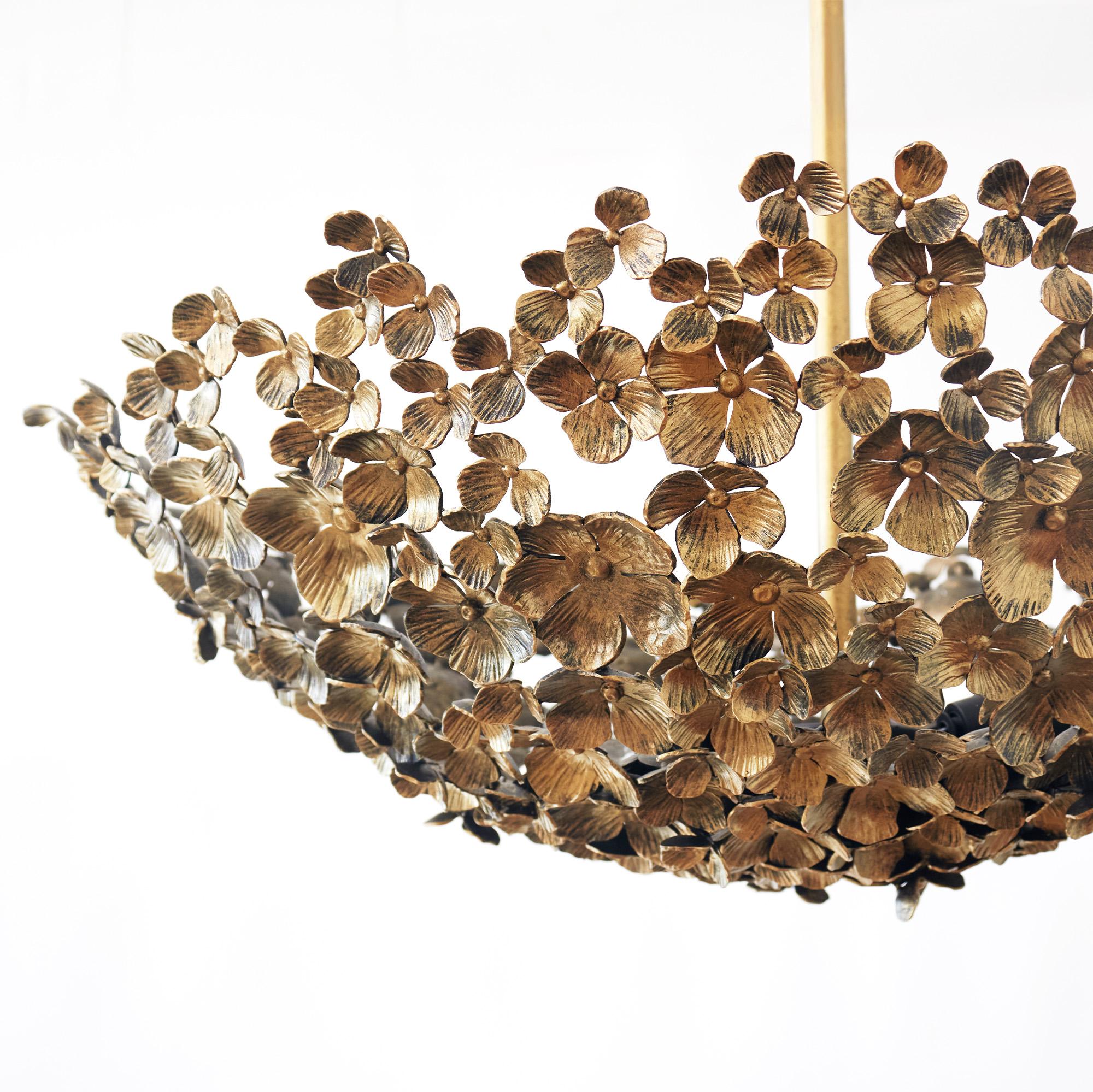 Iron Primrose Garden Floral Dish Light in Tobacco For Sale