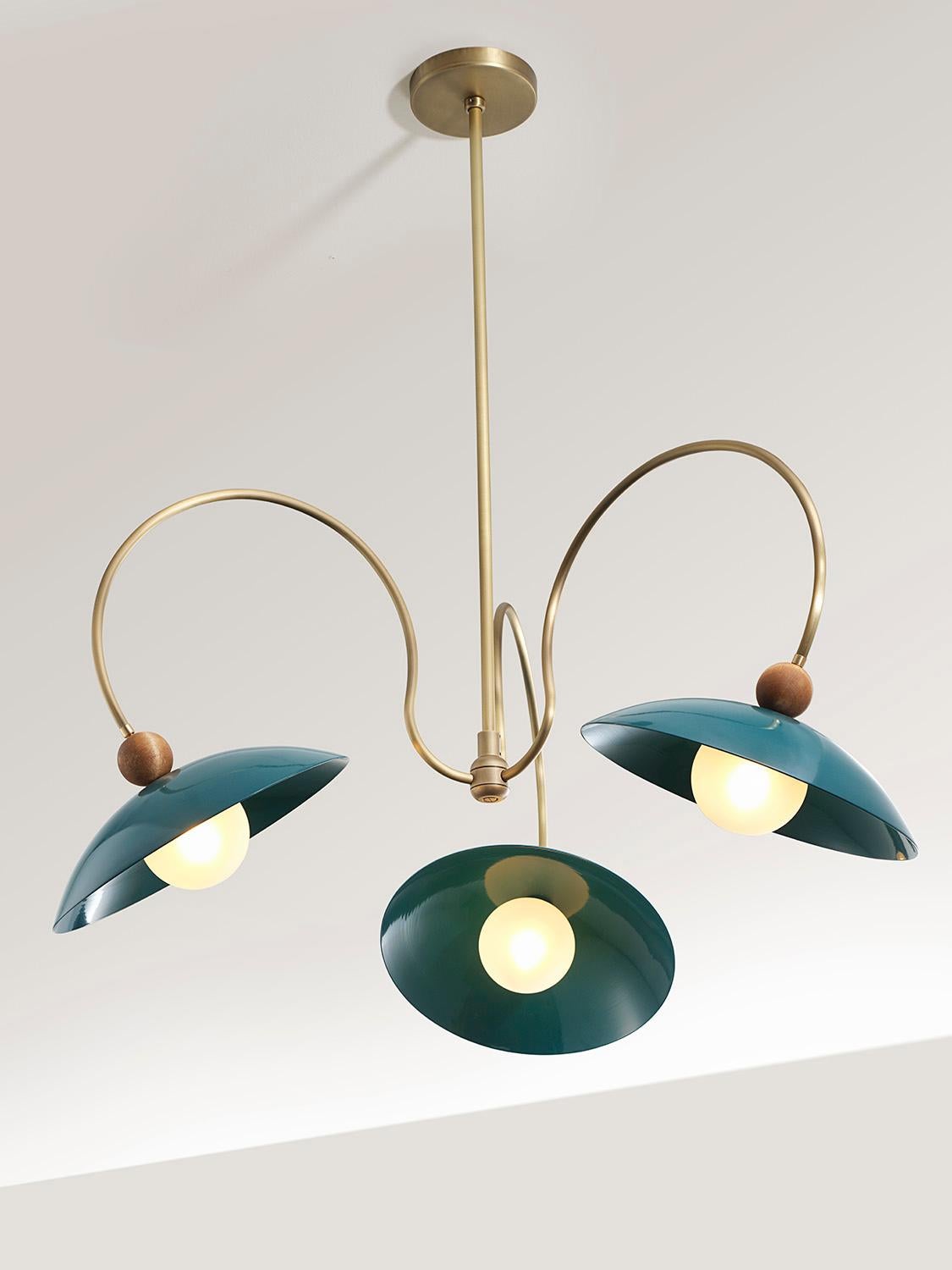 PRIMROSE Pendant in Enamel, Brass & Walnut, Ginger Curtis x Blueprint Lighting In New Condition For Sale In New York, NY