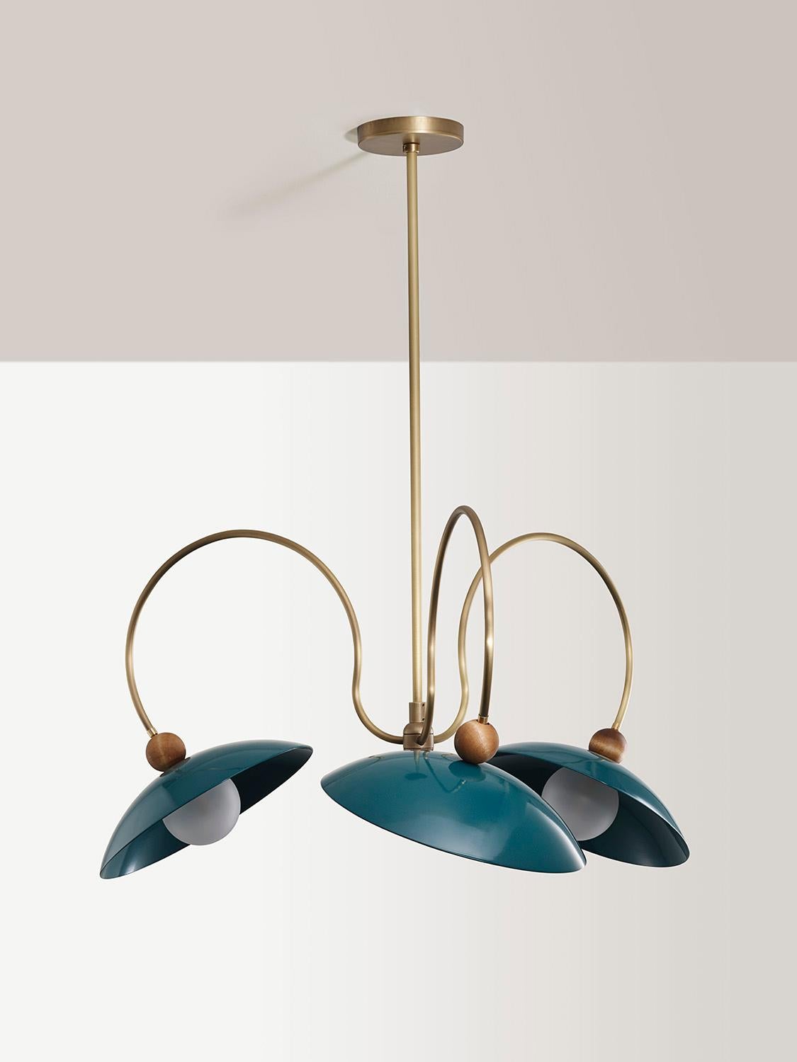 Contemporary PRIMROSE Pendant in Enamel, Brass & Walnut, Ginger Curtis x Blueprint Lighting For Sale
