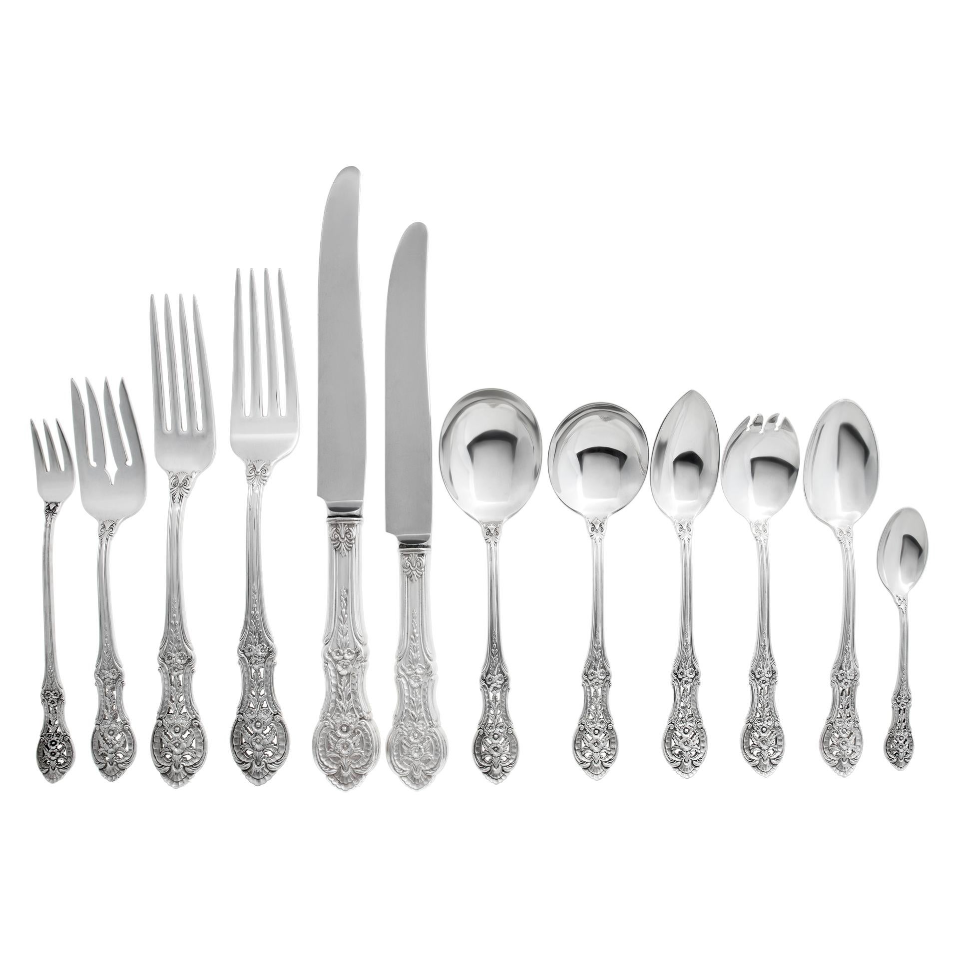 Primrose, Sterling Silver Flatware Set by International, Patented in 1936, Lunch For Sale