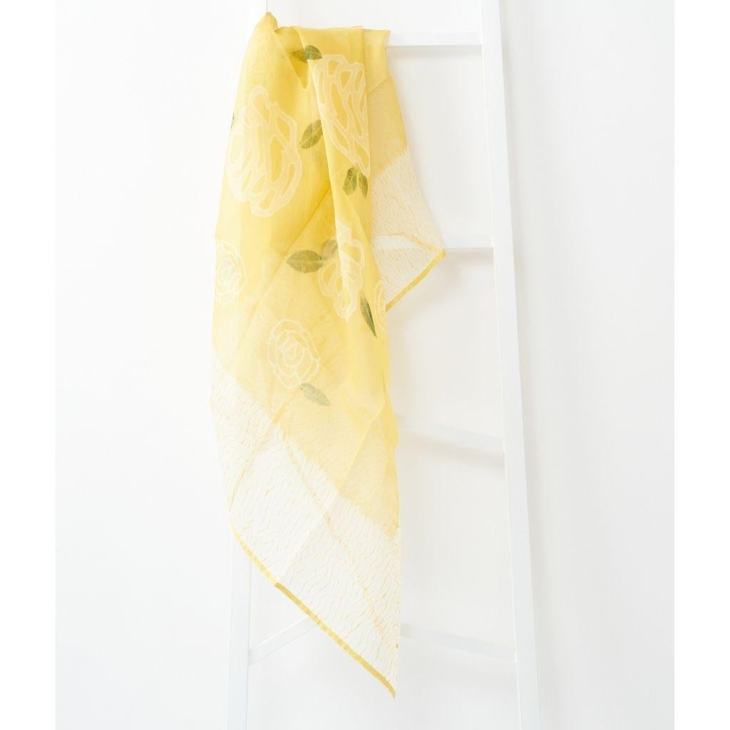 Primrose Turmeric , Handpainted Shibori Silk Organza Square Scarf  For Sale 3