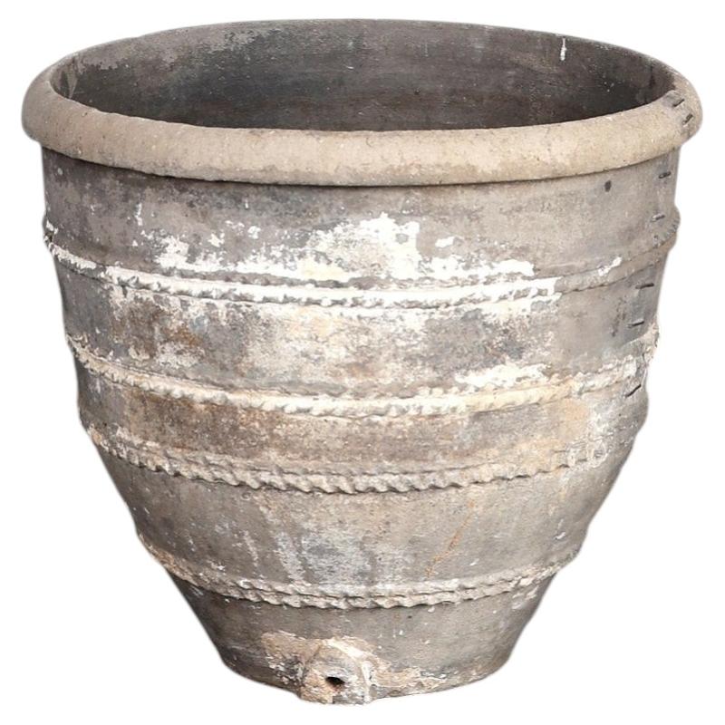Primtive Heavily Stapled Early 19th C. Black Terracotta Cosi Pot For Sale