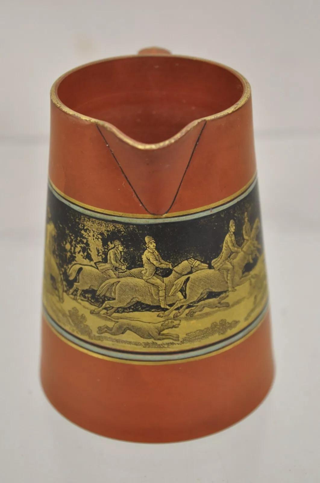 Cremiera Prince Albert Edward Prattware Scena di caccia alla volpe in terracotta in vendita 3