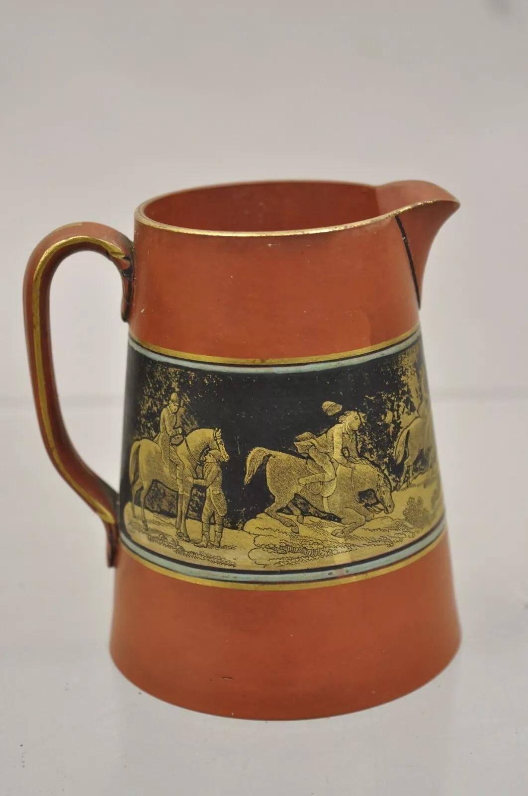 Cremiera Prince Albert Edward Prattware Scena di caccia alla volpe in terracotta in vendita 4