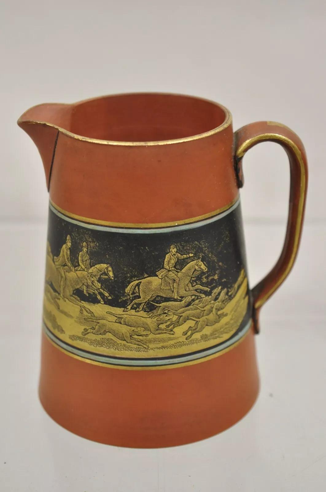 Cremiera Prince Albert Edward Prattware Scena di caccia alla volpe in terracotta in vendita 5
