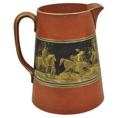 Antique Prince Albert Edward Prattware Creamer Fox Hunting Scene Terracotta Pottery