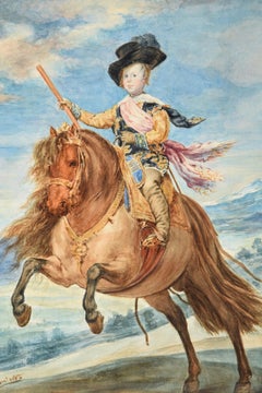 Prince Baltasar Carlos, Watercolor, Signed, NIETO, Anselmo Miguel aft Velázquez