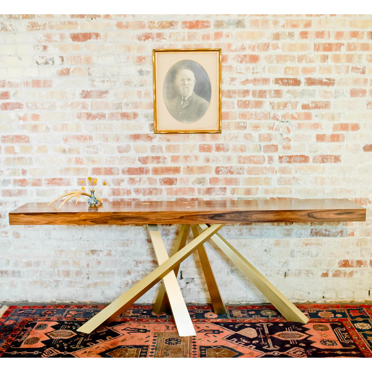 Modern Prince Console Table, Contemporary, Rosewood and Gold Leaf, by Dean and Dahl For Sale