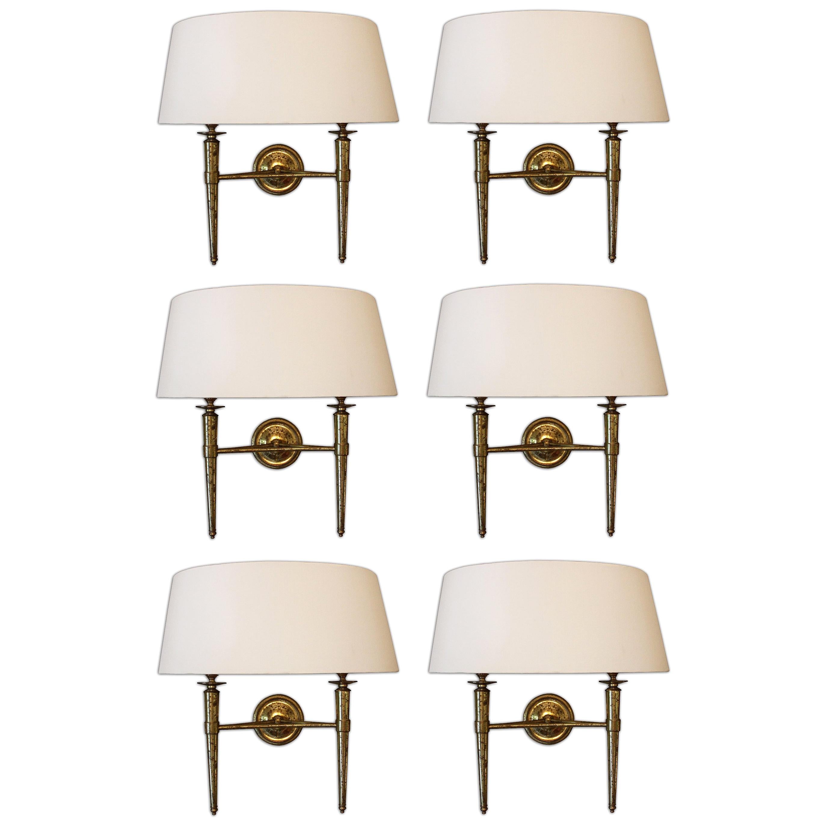 Hotel Prince De Galles Elegante set di 6 lampade in ottone, 1940