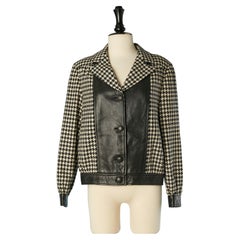 Prince de Galles wool and black leather jacket CELINE