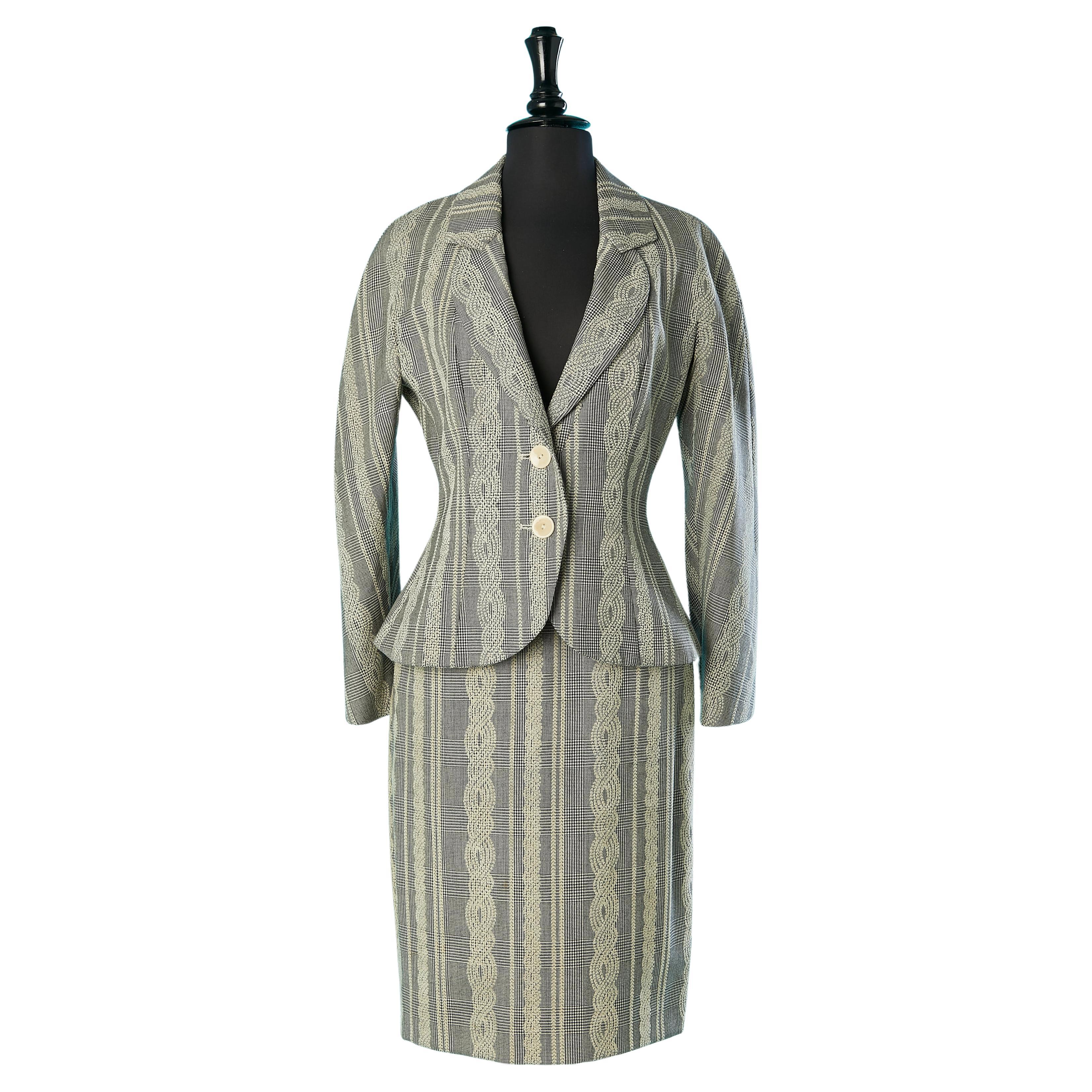 Prince de Galles wool with felt pattern skirt-suit Christian Dior Boutique  For Sale