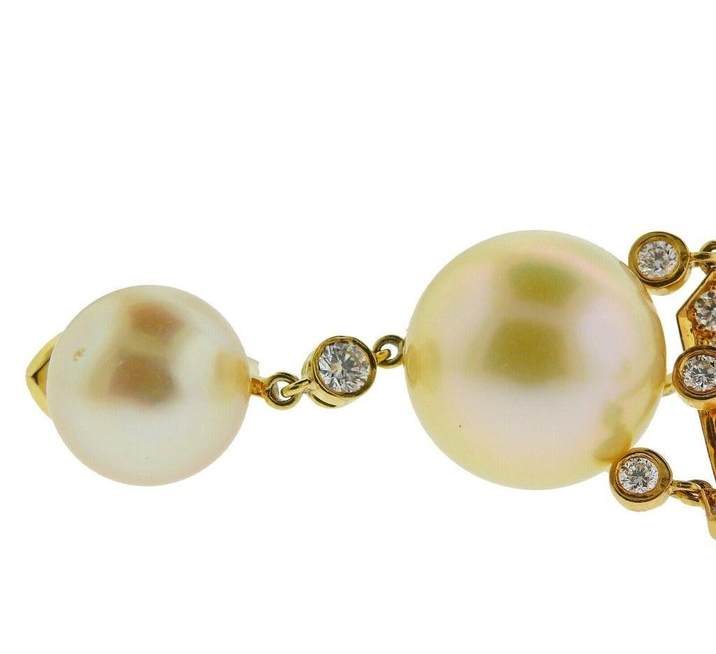 Round Cut Assael Prince Dimitri Diamond South Sea Pearl Gold Drop Earrings For Sale