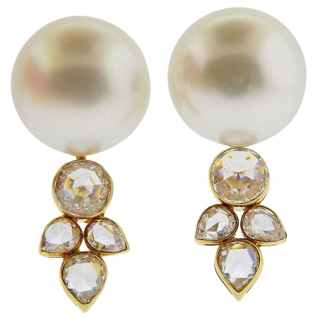 Assael Prince Dimitri Diamond South Sea Pearl Gold Earrings For Sale