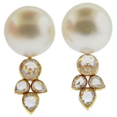 Assael Prince Dimitri Diamond South Sea Pearl Gold Earrings