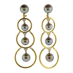 Assael Prince Dimitri Diamond Tahitian Pearl Gold Drop Earrings