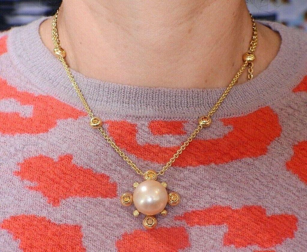 Assael Prince Dimitri Fancy Diamond South Sea Pearl Pendant Necklace For Sale 2