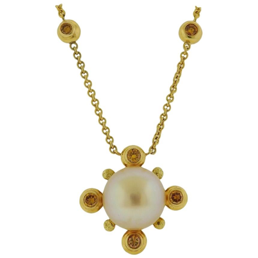 Assael Prince Dimitri Fancy Diamond South Sea Pearl Pendant Necklace For Sale