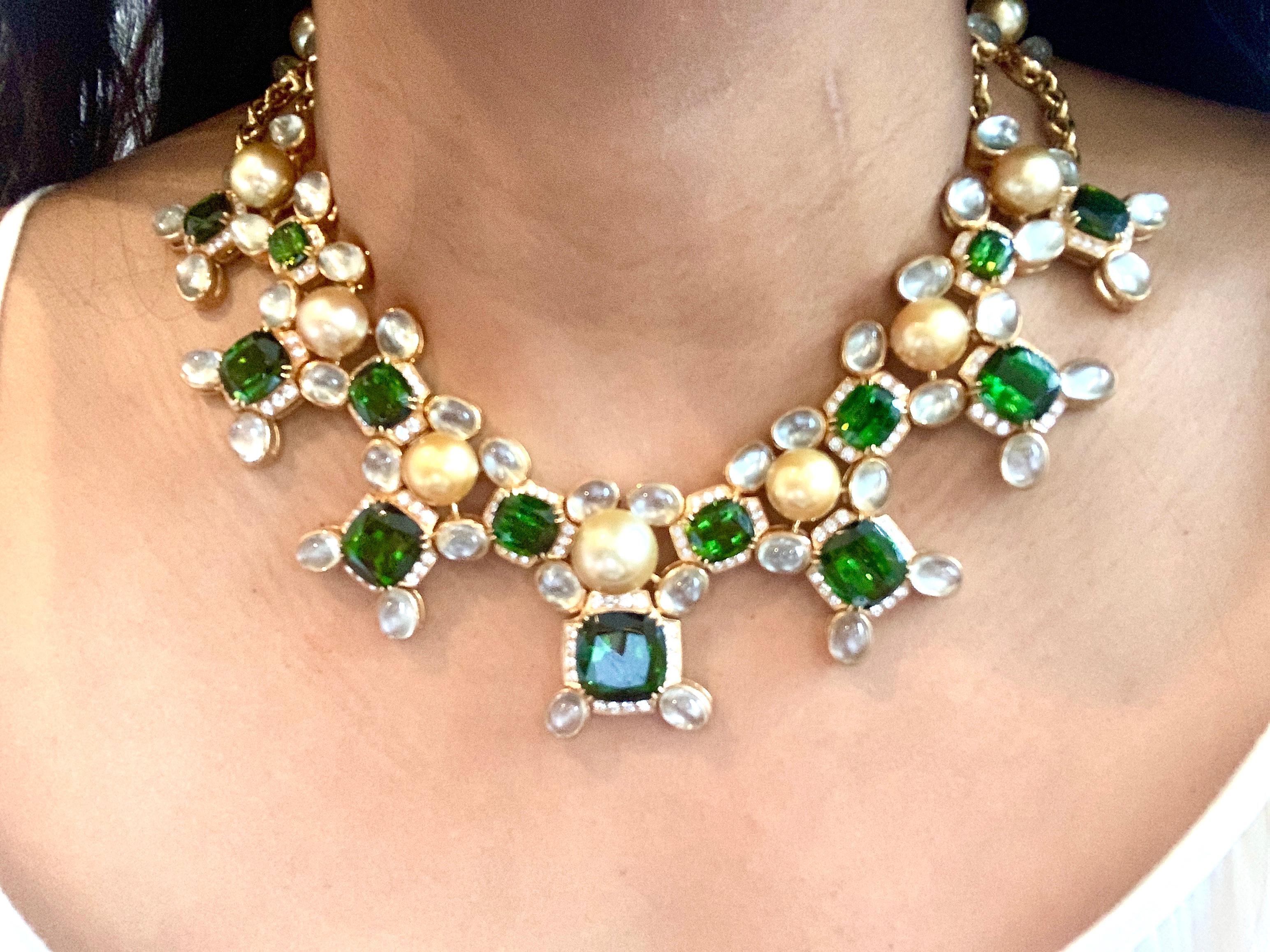 Prince Dimitri for Assael Green Tourmaline Pearl, Diamond and Multi Gem Necklace 3